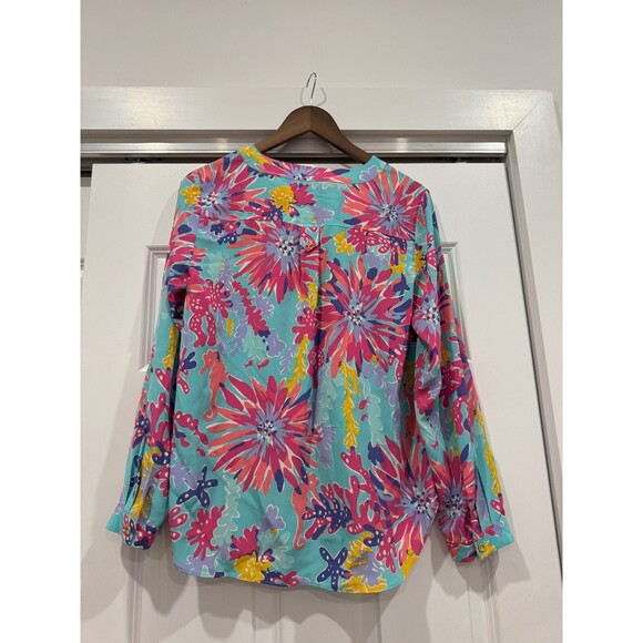 Lilly Pulitzer Womens Pink M Floral Trippin and Sippin Elsa Silk Popover Blouse - Picture 3 of 7